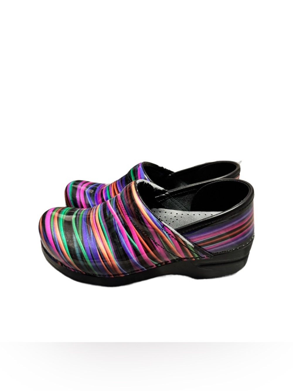 Dansko Professional Clogs Women's 38  Multicolor Striped Patent Leather Comfort - Picture 5 of 6